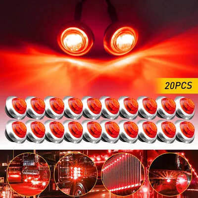 20pcs Chrome Red 3/4  Bullet Round LED Side Marker Lights For Trailer Truck RV • $22.99