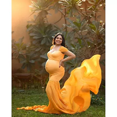 Gold Maternity Dress Photo Shoot Gown Photography Off Shoulder Long Maxi M-L-XL • £28.95