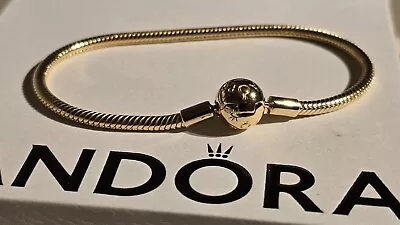 PANDORA Moments Snake Chain Bracelet 14k Plated Gold 568748C00 Size 19 • £80