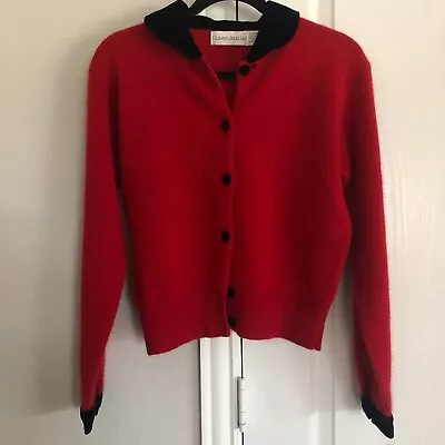 VTG 90s Robert Scott Ltd Red Lambswool Angora Cardigan Sweater Velvety Collar Sm • $35.50