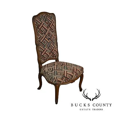 French Louis XV Style Vintage Walnut High Back Carved Slipper Chair • $465