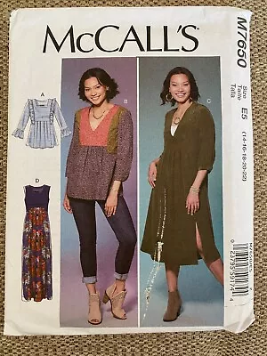 McCalls Pattern M7650 Tops Smocks Tunics Maxi Dresses Sizes 14 16 18 20 22 Uncut • $6.50