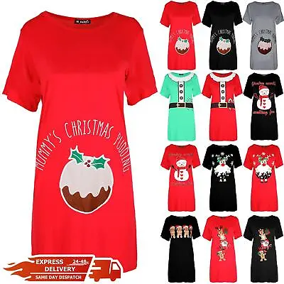 Womens Ladies Xmas Maternity Mummy's Christmas Pudding Baggy Long T Shirt Dress • £5.79