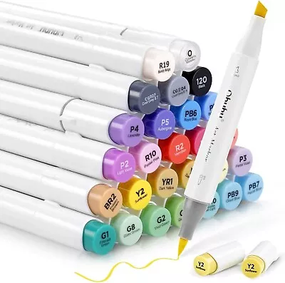 24-Basic-Color Alcohol Art Markers Set Ohuhu Dual Tip Brush & Chisel Sketch M • $51.89