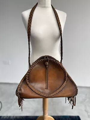 Vintage Leather Large Shoulder Bag With Tassels From USA Cowboy 1970s • £50