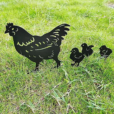 Beauty Daffy Metal Chicken Garden Gold Plug-in Garden Art Garden Lawn Ornament • £4.55