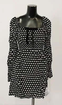 Miss Selfridge Women's Shirred Waist Bow Mini Dress EG7 Black Size UK:12 US:8 • $24.99