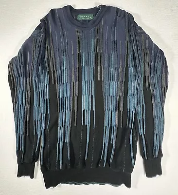 Rare Vintage Tundra Canada Coogi Style Chunky Knit Sweater Size M Blue Black • $118.98