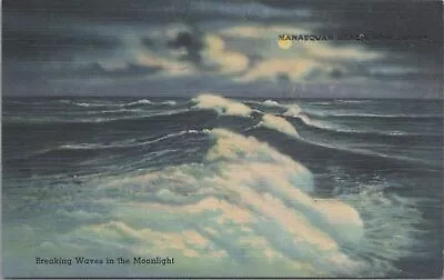 Postcard Manasquan Beach New Jersey Breaking Waves Moonlight 1948 • $20