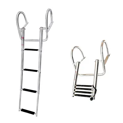 Stainless Steel 4 Step Telescoping Folding Ladder Boat Yacht Dock Marine • $93.09