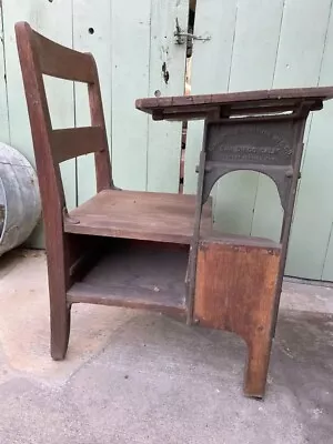 Antique Child’s School Desk Seat And Desk Top Wood Metal 1921 Patent San Diego • $125