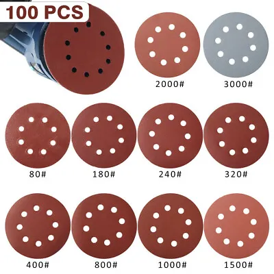 $16.41 • Buy 100X 125mm 8 Hole Sanding Discs Sandpaper Orbital Sander Pad 80-3000 Mixed A