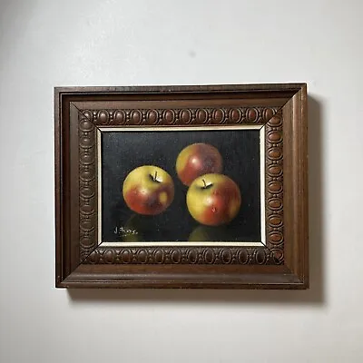 Vintage Original Miniature Small Oil Painting Still Life Three Apples -Signed • $95