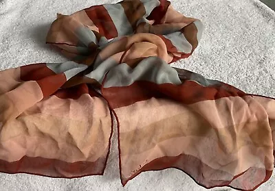 Signed Vintage Silk Scarf ECHO Made In Japan Brown’s And Gray Striped 14” X 60” • $15