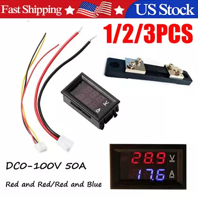 DC 0-100V 50A Voltmeter Ammeter LED-Dual Digital Volt Amp Meter Gauge W/ Shunt- • $9.99