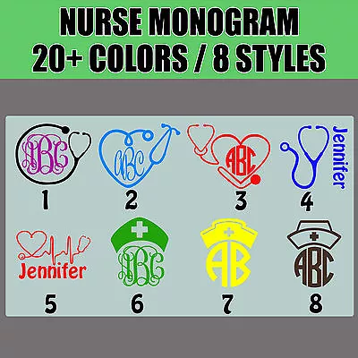 NURSE RN Doctor Stethoscope Monogram Vinyl Vine Decal Sticker Tumbler CAR SUV • $7.49