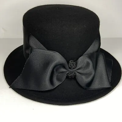 CAPPELLI Womens Wide Brim Black Wool Felt Hat With Satin Bow Church Hat Miami FL • $21.24