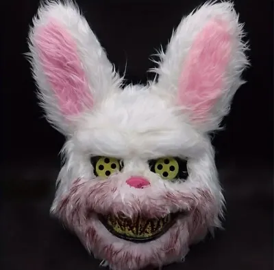 Bunny Bloody Plush Mask Halloween Horror Scary Creepy Killer Rabbit Costume • £15