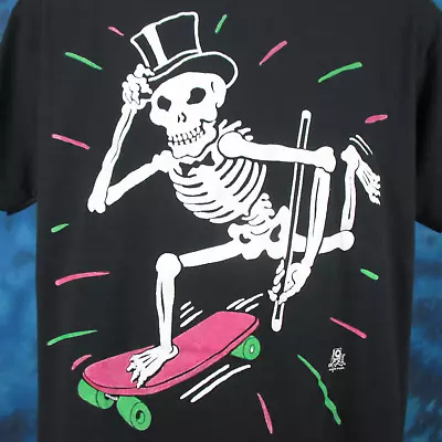 Vtg 80s SKATEBOARD SKELETON TUX CARTOON T-Shirt M/L Skate Skull Single Stitch • $34.99