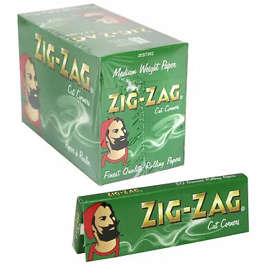 Full Box Of 100 Booklets Zig Zag Tobacco Rolling Papers Green Cut Corner  • £12.99