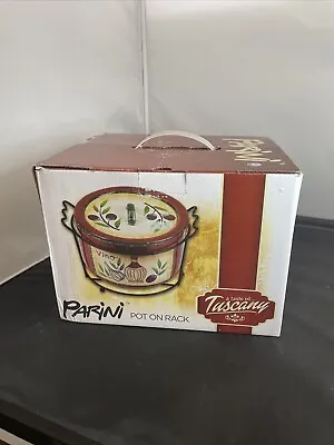 Parini Ceramic Round Serving Pot On Rack Metal Stand A Taste Of Tuscany • $19.99