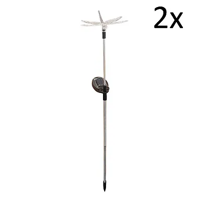 2 X SOLAR COLOUR CHANGING LED DRAGONFLY On STAKE Garden Patio (7 Colour Changes) • £7.99