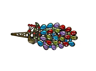 Vintage Peacock Barrette Hair Clip Multicolor Rhinestone Fashion Jewelry 2 X2.5  • $14.50