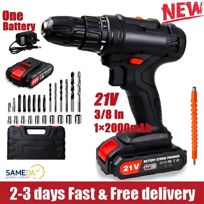 21V Cordless Combi Hammer Impact Drill Driver Electric Screwdriver 1*Battery Kit • £20.39