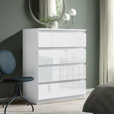 High Gloss Chest Of Drawers Tall Wide Bedside Table Cabinet Bedroom Furniture  • £89.99