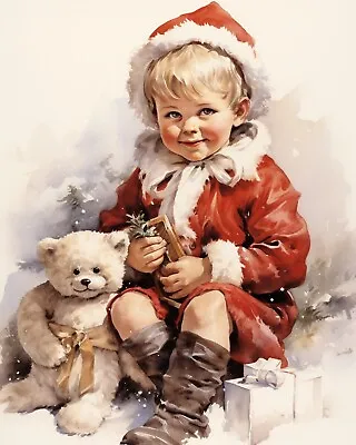 8x10 Vintage Color Illustration Art Print Children Christmas #5 • $8.95