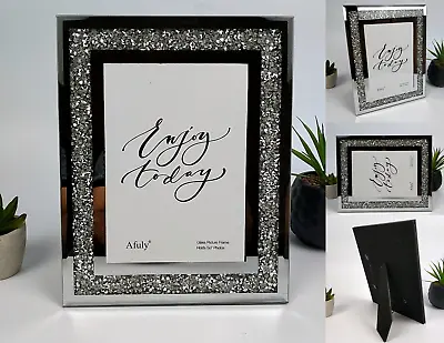 Crushed Diamond Mirrored Crystal Photo Picture Photograph Frame 5 X7  Silver NEW • £14.99