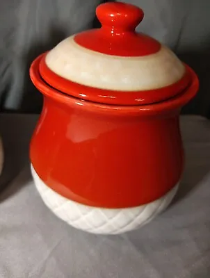 Vintage Unmarked Ceramic Red Tan Basket Weave Kitchen Canister • $39.99