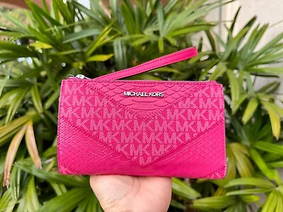 NWT Michael Kors Jet Set Travel Large Double Zip Wallet MK Electric Pink Multi • $89.80