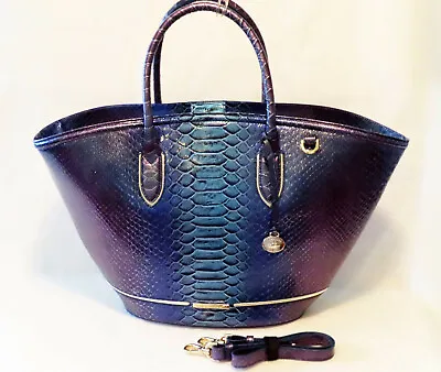 BRAHMIN Dramatic ATEAGUE ELECTRIC BLUE PURPLE METALLIC MIRA XL MARKET TOTE NWT • £439.14