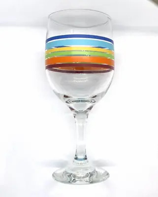 Libbey Vintage Fiesta Rainbow Striped 7”x 3  Goblet Multi Colors • $7