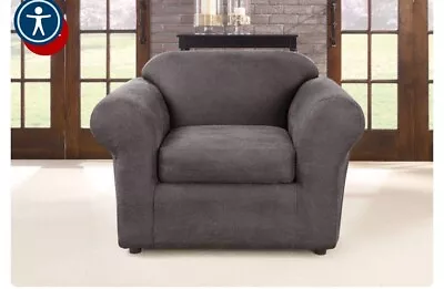Sure Fit Chair Slipcover Ultimate Stretch Leather - Antique Slate Fits 32 ”-43” • $69.50