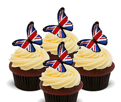 Union Jack Edible Cupcake Toppers Stand-up Fairy Cake Decoration Muffin Bun • £2.99