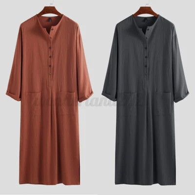 £16.95 • Buy Mens Nightshirt Pyjamas Dresses 100%Cotton Long Sleeve Gown Kaftan Tunic T Shirt