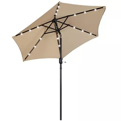 7.5/9/10FT Patio Market Umbrella With 18/32 LED Solar Lights Tilt & 6/8 Ribs  • $62.89