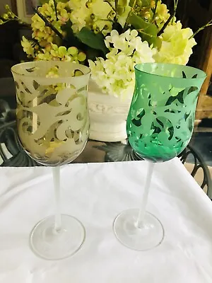 Michael Weems 2001 Topaz And Green Goblets Signed Elise Pattern ~ Set Of 2 • $100