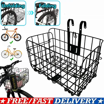 Metal Foldable Bike Front Rear Basket Bicycle Handlebar Shopping Carrier Cycling • £10.99