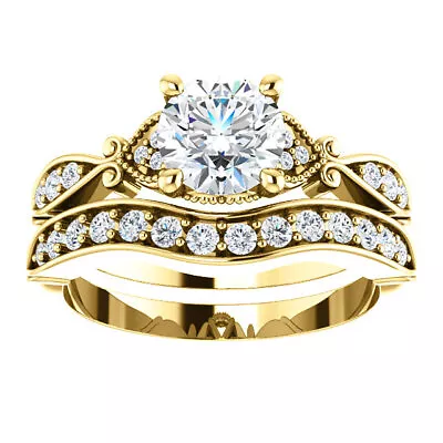 1 1/2ct TW Diamond Vintage Engagement Matching Wedding Ring Yellow Gold Enhanced • $1699.99