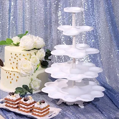 18  WHITE 5 Tier Plastic Dessert Stand Scalloped CUPCAKE HOLDER Party Supplies • $14.77