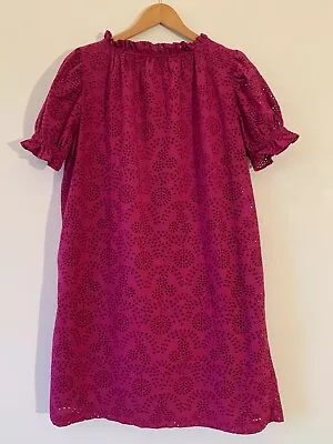 SOEUR Framboise Cotton Magenta Broderie Anglais Knee Length Dress - UK 10 - £210 • £29.99