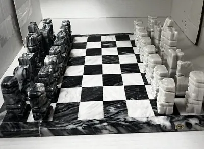 Vintage Complete Aztecan Style Marble Quartz Hand Carved 32 Piece Chess Set • $150