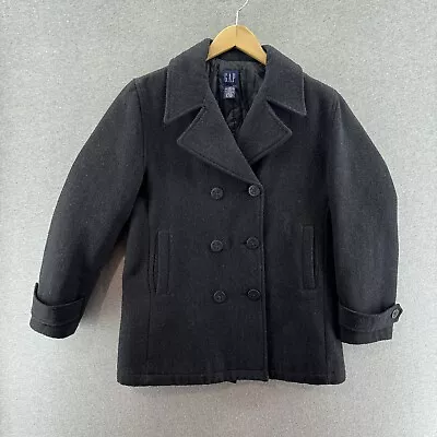 Vintage Gap Mens Jacket Black Small Wool Pea Coat Double Breasted Nautical Lined • $23.90