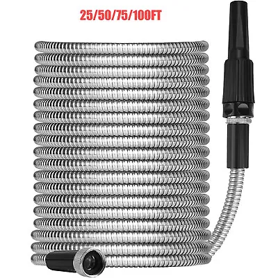 25/50/75/100FT 304 Stainless Steel Water Hose Pipe Metal Garden Pipe Connector • $35.99