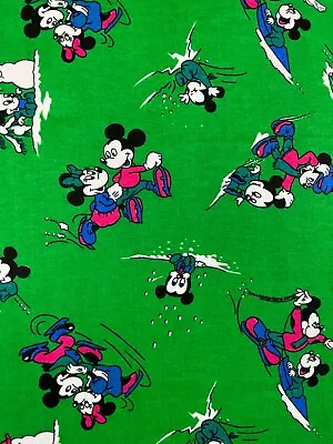 Vtg Walt Disney Fabric Mickey Minnie Mouse Winter Sport Brushed Cotton BTY 44  W • $64.95