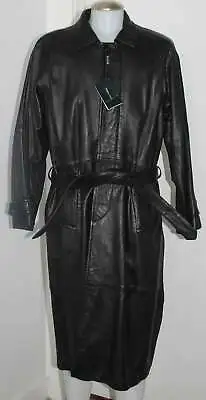 Trenchcoat / Coat Black Leather Belted Men Sz 42 Lg / New Tags / Today's Man • $199.95