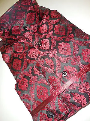 Mens Sangi 1002 Victorian Nehru Collar French Cuff Shirt Red Black Renaissance • $78.50
